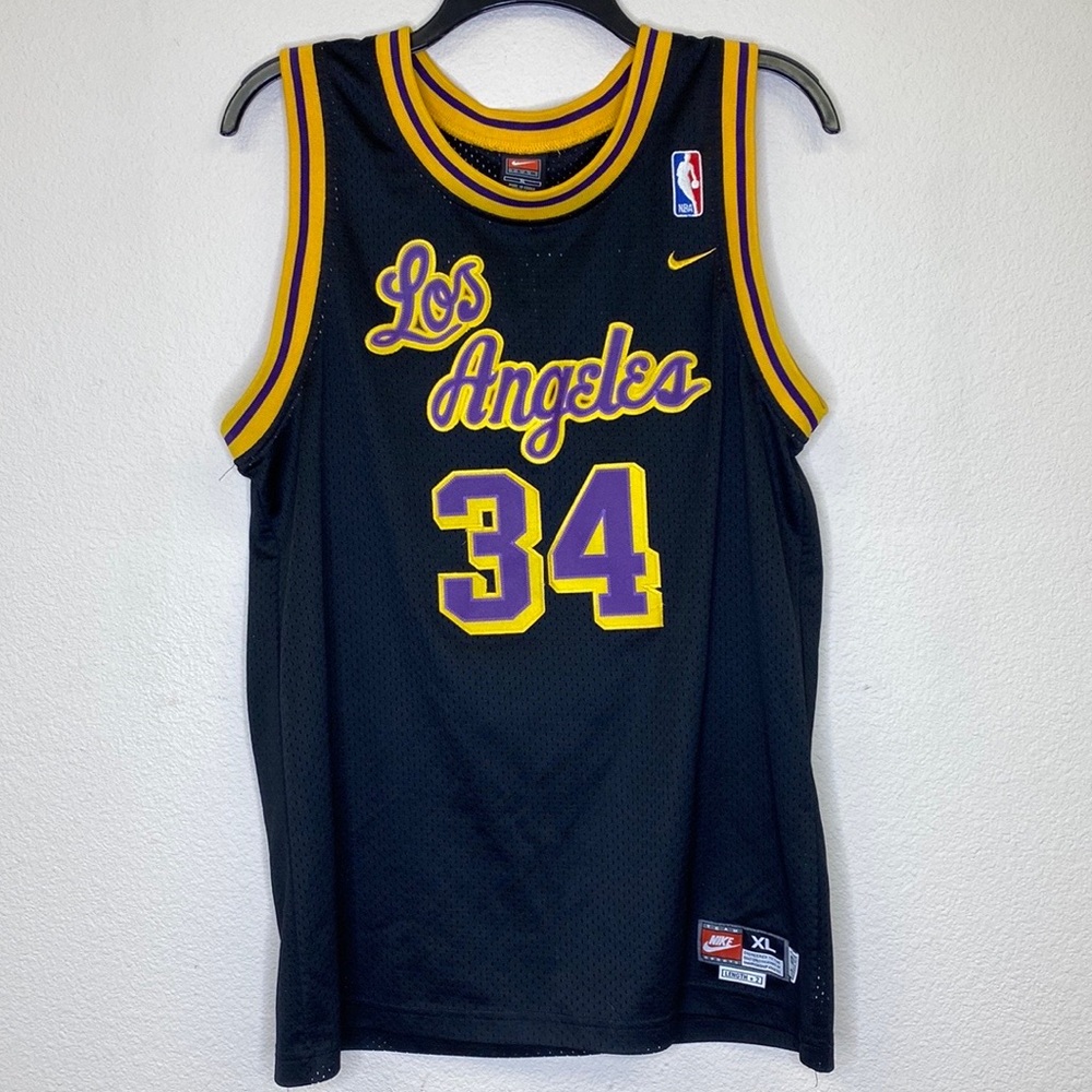 Nike Team Los Angeles Lakers Shaq O'Neal #34 Black Road Away Jersey XL + 2" RARE